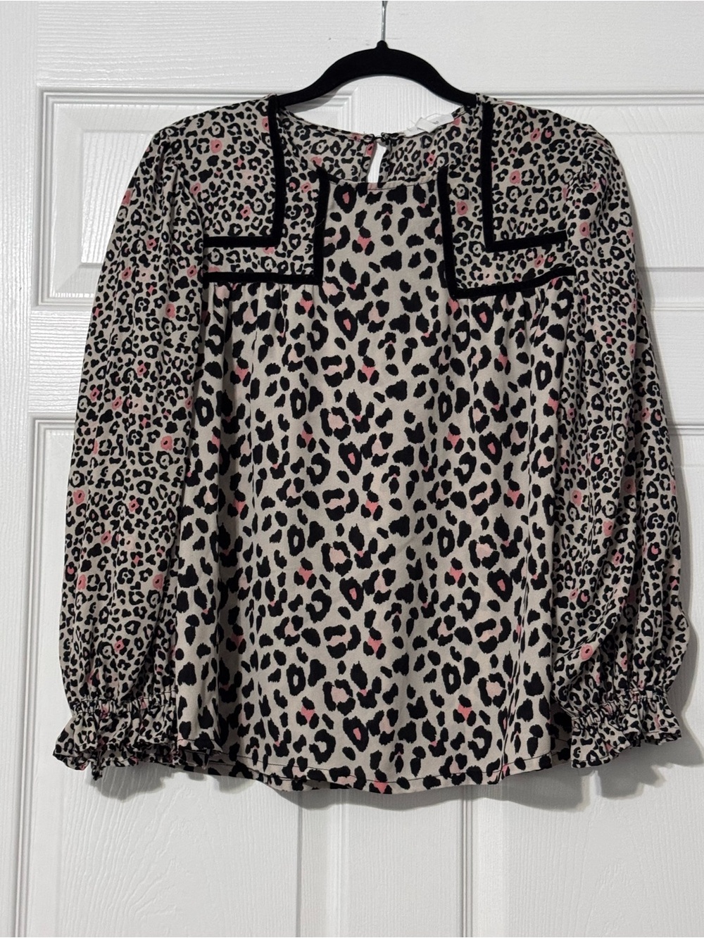 Maurices Cream Leopard Print Blouse with Pink Accents